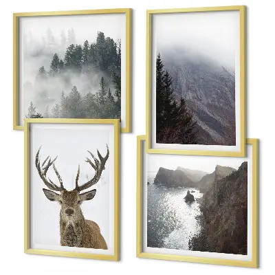 Multi-piece wall decor set mountain landscape with fog and a deer