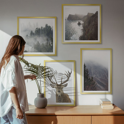 Multi-piece wall decor set Mountain landscape fog deer