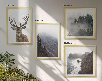 Multi-piece wall decor set mountain landscape with fog and a deer