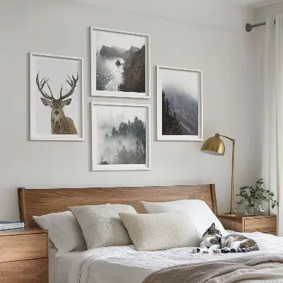 Multi-piece wall decor set mountain landscape with fog and a deer