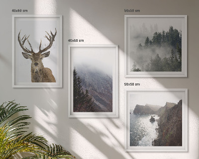 Multi-piece wall decor set Mountain landscape fog deer