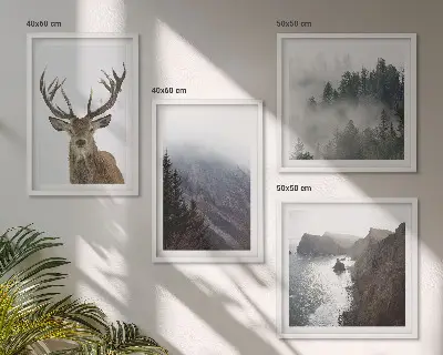 Multi-piece wall decor set mountain landscape with fog and a deer