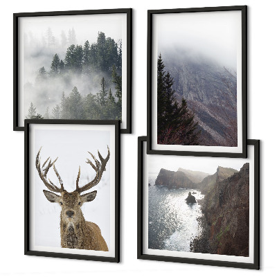 Multi-piece wall decor set Mountain landscape fog deer