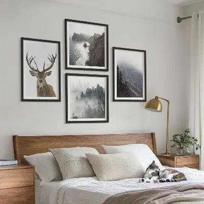 Multi-piece wall decor set mountain landscape with fog and a deer