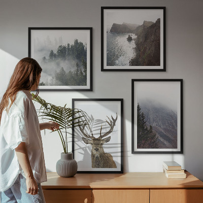 Multi-piece wall decor set Mountain landscape fog deer