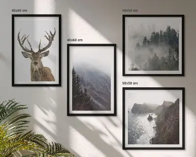 Multi-piece wall decor set mountain landscape with fog and a deer
