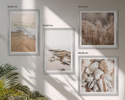 Set of 4 wall art pieces Beach grass waves stones boho
