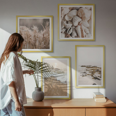 Set of 4 wall art pieces Beach grass waves stones boho