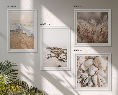 Set of 4 wall art pieces Beach grass waves stones boho