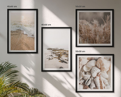 Set of 4 wall art pieces Beach grass waves stones boho