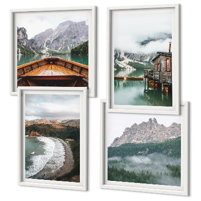 Multi-piece wall decor set Mountain beaches wooden house boat