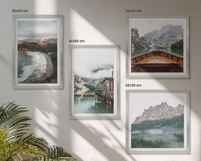 Multi-piece wall decor set Mountain beaches wooden house boat