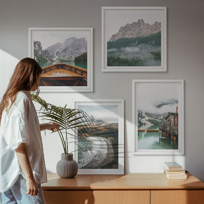Multi-piece wall decor set Mountain beaches wooden house boat