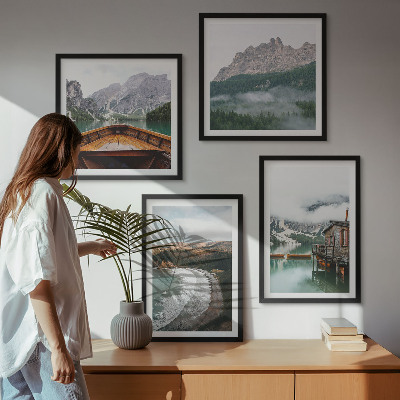 Multi-piece wall decor set Mountain beaches wooden house boat