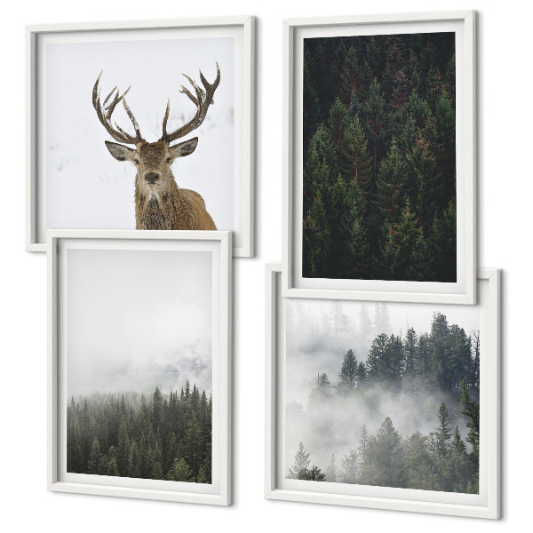 Wall art set Green forests misty landscape
