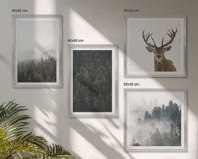 Wall art set Green forests misty landscape