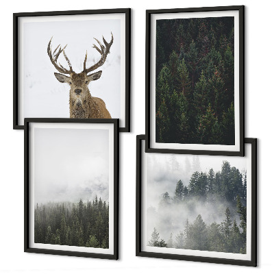 Wall art set Green forests misty landscape