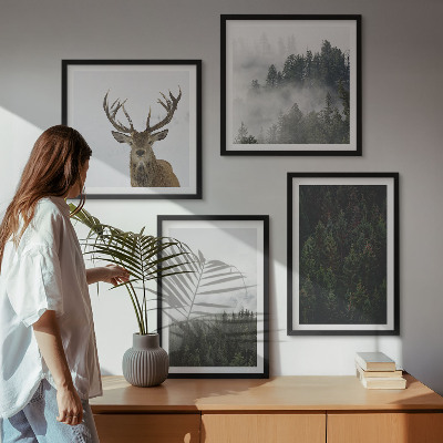 Wall art set Green forests misty landscape