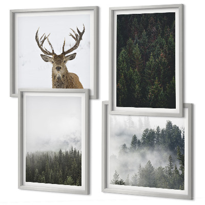 Wall art set Green forests misty landscape