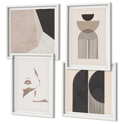 Set of 4 wall art pieces Abstract white brown patterns