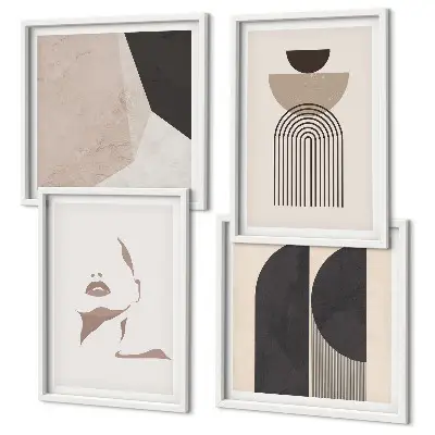 Set of 4 wall art pieces with abstract white and brown patterns