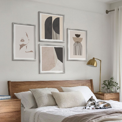 Set of 4 wall art pieces Abstract white brown patterns