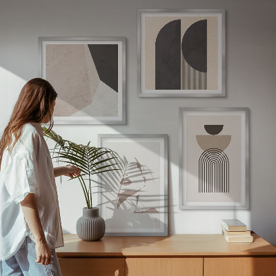 Set of 4 wall art pieces Abstract white brown patterns
