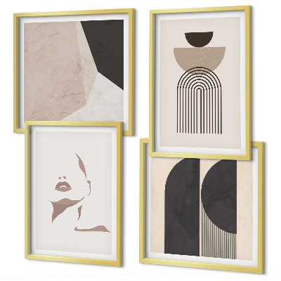 Set of 4 wall art pieces Abstract white brown patterns