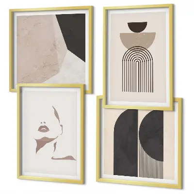 Set of 4 wall art pieces with abstract white and brown patterns