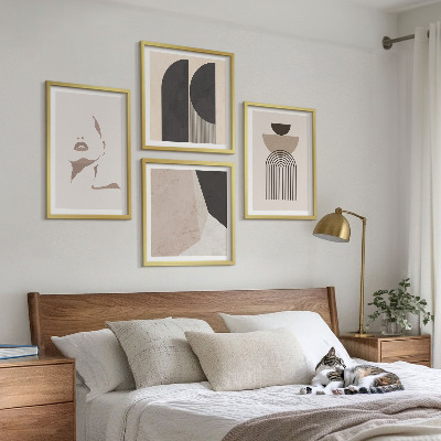 Set of 4 wall art pieces Abstract white brown patterns