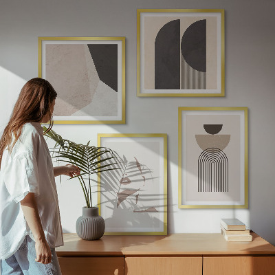 Set of 4 wall art pieces Abstract white brown patterns
