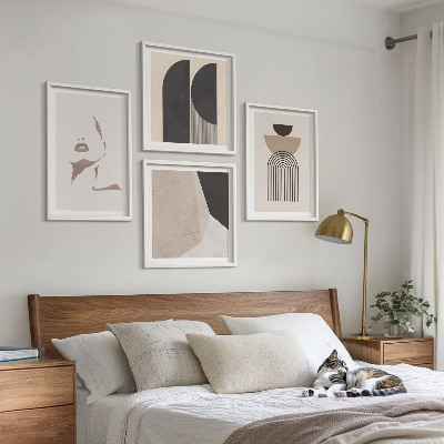 Set of 4 wall art pieces Abstract white brown patterns