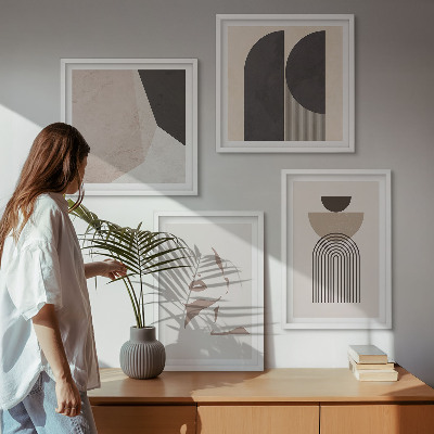 Set of 4 wall art pieces Abstract white brown patterns