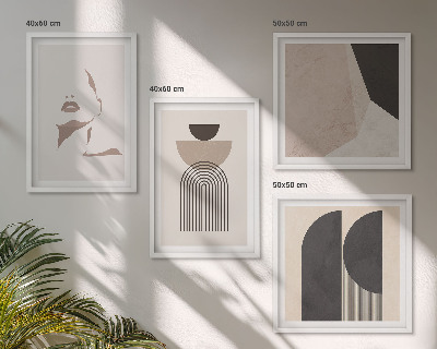 Set of 4 wall art pieces Abstract white brown patterns