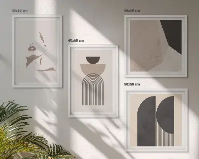 Set of 4 wall art pieces with abstract white and brown patterns