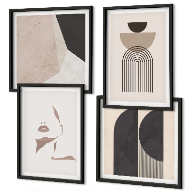 Set of 4 wall art pieces Abstract white brown patterns