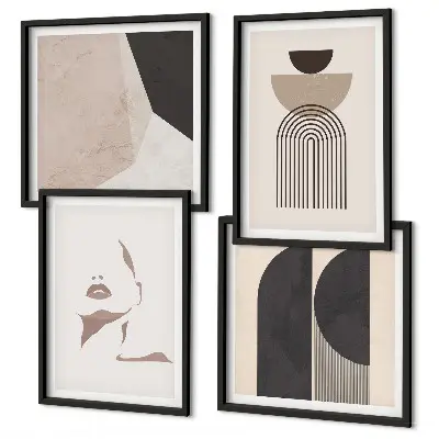 Set of 4 wall art pieces with abstract white and brown patterns