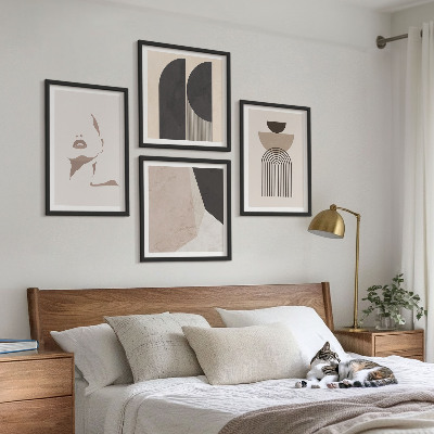 Set of 4 wall art pieces Abstract white brown patterns