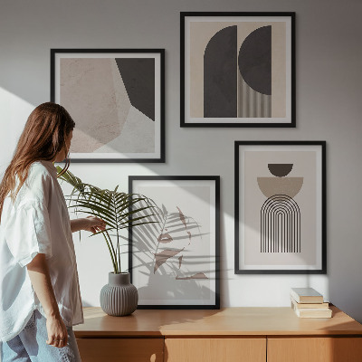 Set of 4 wall art pieces Abstract white brown patterns