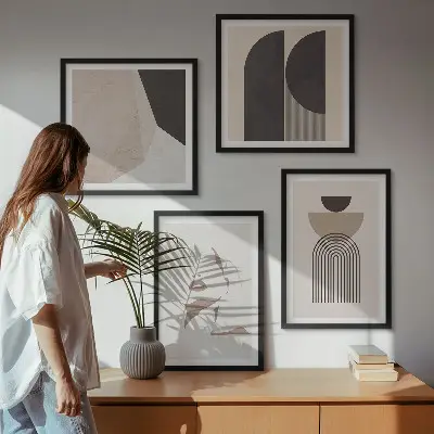 Set of 4 wall art pieces with abstract white and brown patterns