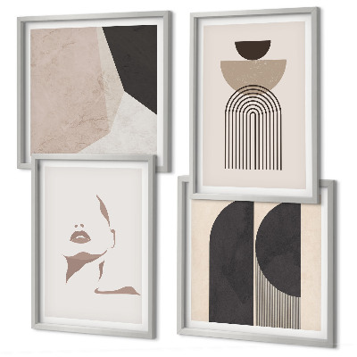 Set of 4 wall art pieces Abstract white brown patterns