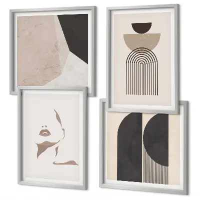 Set of 4 wall art pieces with abstract white and brown patterns
