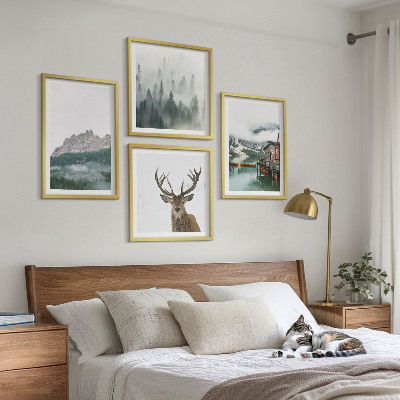 Multi-piece wall decor set Mountains lake deer cottage fog