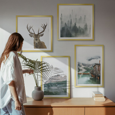 Multi-piece wall decor set Mountains lake deer cottage fog