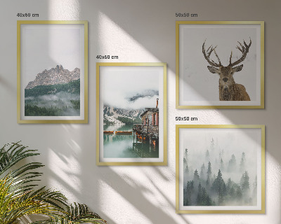 Multi-piece wall decor set Mountains lake deer cottage fog