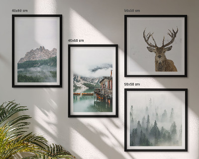Multi-piece wall decor set Mountains lake deer cottage fog