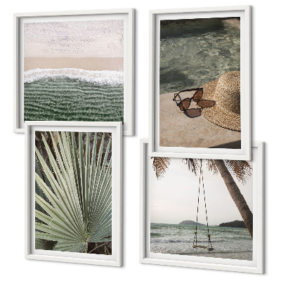 Set of 4 wall art pieces Beach swing leaf vacation