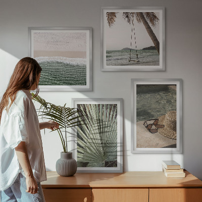 Set of 4 wall art pieces Beach swing leaf vacation