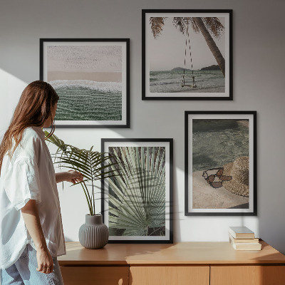 Set of 4 wall art pieces Beach swing leaf vacation