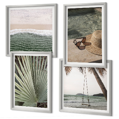 Set of 4 wall art pieces Beach swing leaf vacation